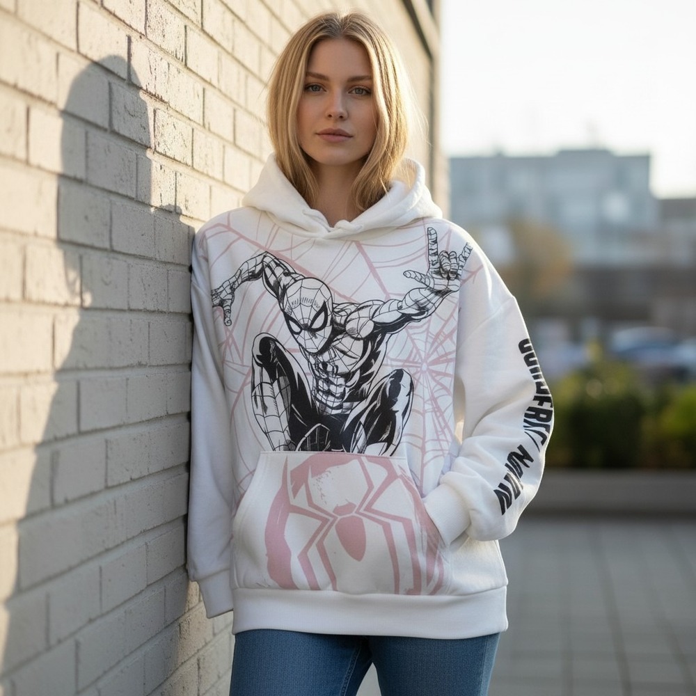 Marvel Spider-Man Brand New Day Hoodie White Graphic Pullover Sweatshirt Medium